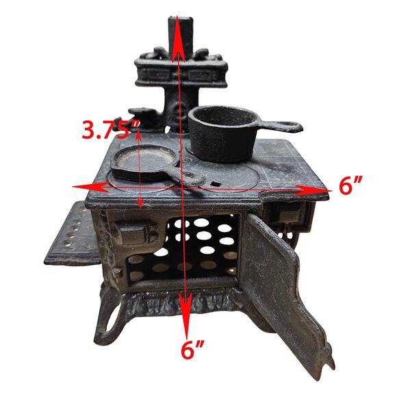 Vintage Queen Cast Iron Child's Toy Salesman Sample Stove Fry Pan Sauce Pan - Picture 8 of 11